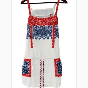 Miss Me beige Embroidered Tunic Dress Tassel Tie Size M Open back